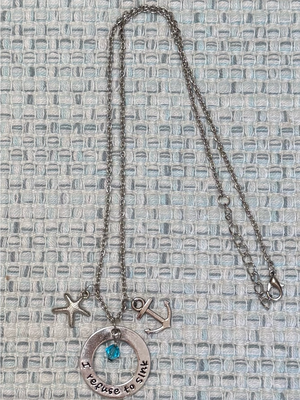Silver Tone 'I Refuse To Sink' Blue Pendant Necklace - Nautical Charm